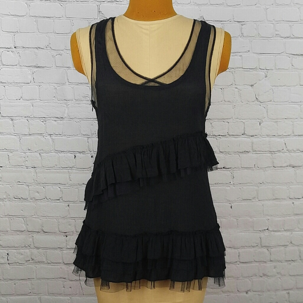 Cecico Black Ruffled Sleeveless Tank Top